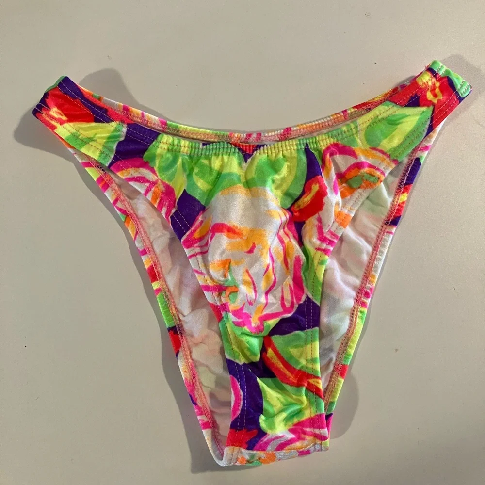 Mirror Palais Swim Mom High Cut Bikini Bottom Candyland Retro 90s Floral NWOT XS - Picture 1 of 6